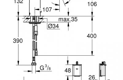 Eurosmart Cosmopolitan E Elektronische infraroodkraan voor wastafel 1/2" met menging en aanpasbare temperatuurbegrenzer - Grohe