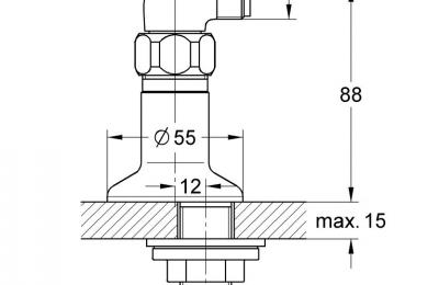 Koppeling voor staande montage bedoeld voor GROHE thermostaten en Ã©Ã©ngreepsmengkranen